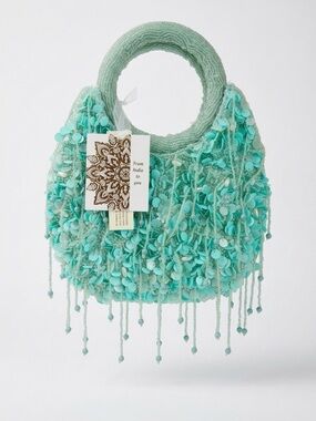 NWT Viral Turquoise Sequin Beaded Fringe Handbag